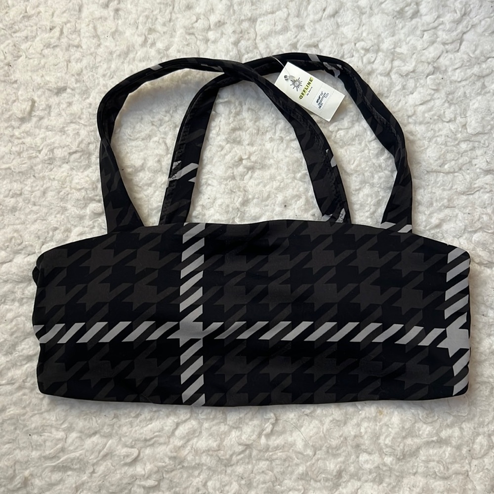 AERIE Offline Patterned Sports Bra Black Grey Sz M NWT